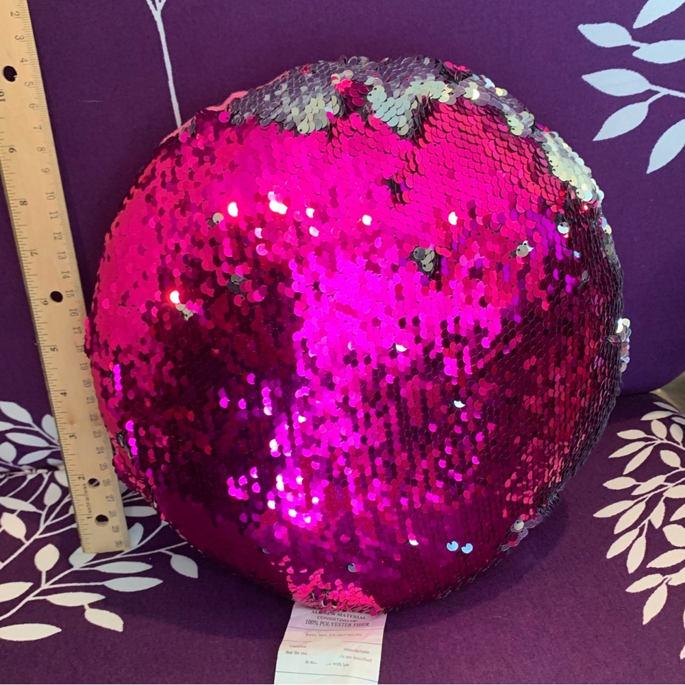 10” Pink & Silver Mermaid Round Throw Pillow